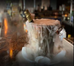 Champagne in dry ice- Lounge Bar restaurant Tapas bar